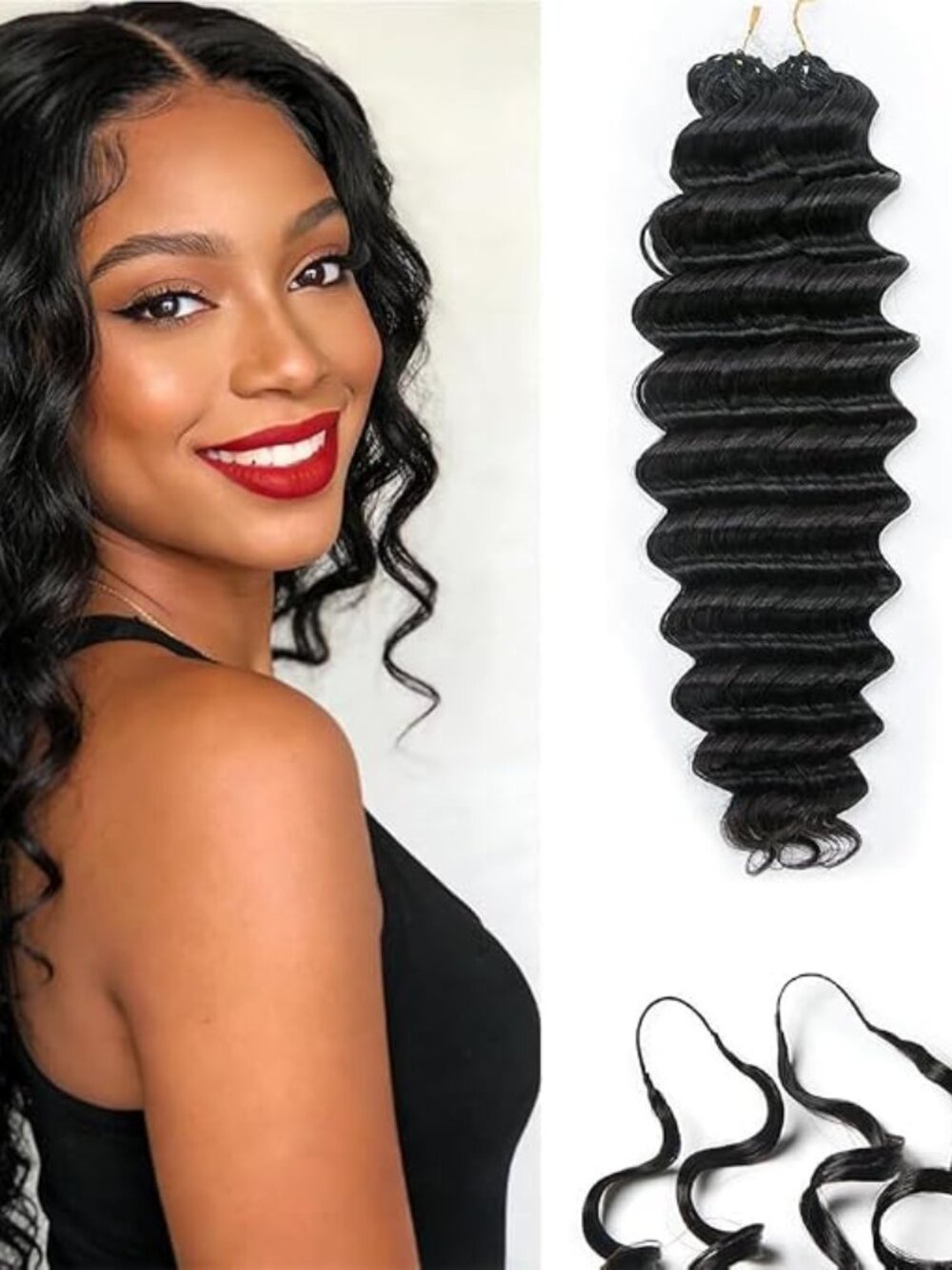 16" Deep Wave Human Hair 120g Miracle Knot Crochet Extensions - FlowerSeason